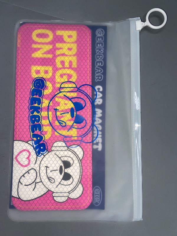 Photo 1 of GEEKBEAR [Signature] Pregnant on Board Car Magnet - Geekbear Line - Rectangular 8.7 x 3.5 in (1, PINK)
