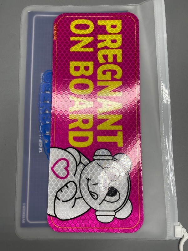 Photo 1 of GEEKBEAR [Signature] Pregnant on Board Car Magnet - Geekbear Line - Rectangular 8.7 x 3.5 in (1, PINK)
