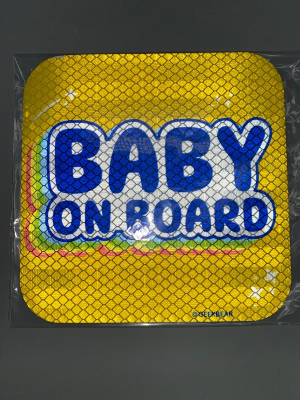 Photo 1 of YELLOW GEEKBEAR [Signature] Baby on Board Car Magnet - Signature Line - Square 5.3 x 5.3