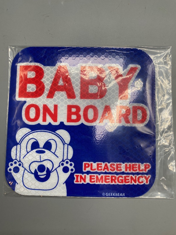 Photo 1 of GEEKBEAR Baby on Board Car Sign - Sticker or Magnet & Color Options, Weather-Resistant 