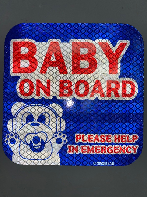 Photo 1 of GEEKBEAR Baby on Board Car Sign - Sticker or Magnet & Color Options, Weather-Resistant
