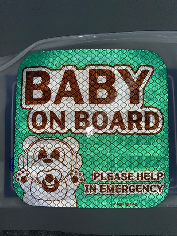 Photo 1 of SQUARE MINT- GEEKBEAR Baby on Board Car Sign - Sticker or Magnet & Color Options, Weather-Resistant 