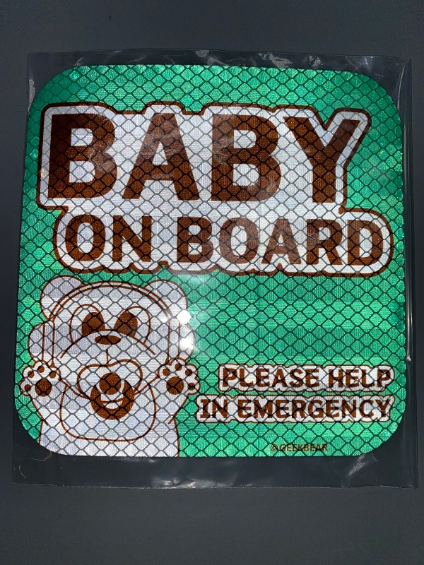 Photo 1 of SQUARE MINT- GEEKBEAR Baby on Board Car Sign - Sticker or Magnet & Color Options, Weather-Resistant 