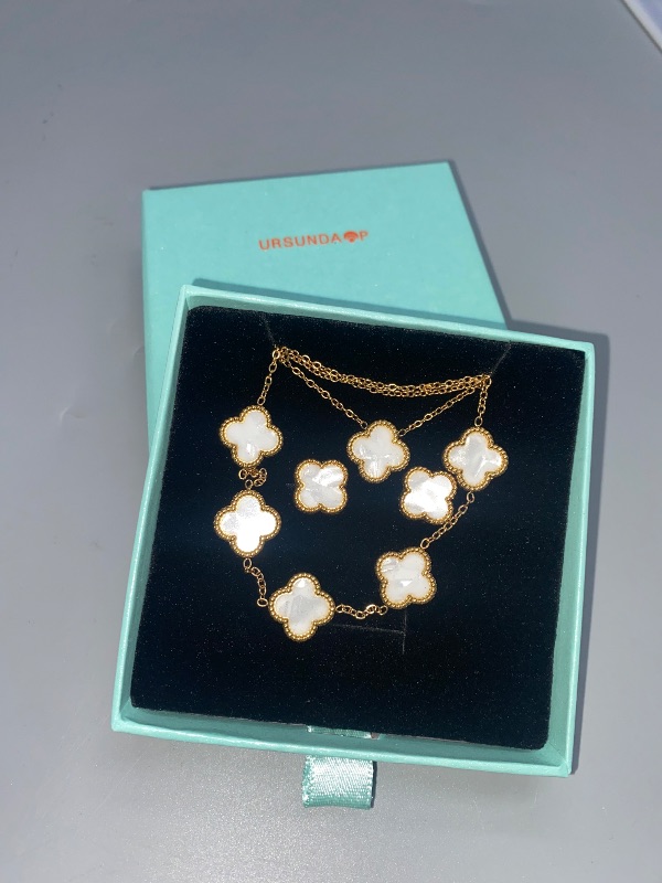 Photo 1 of Clover Necklace Pendant Earring Bracelet Set | Clover Necklaces for Women with Pendant Earring Bracelet make a Jewelry Set | White
