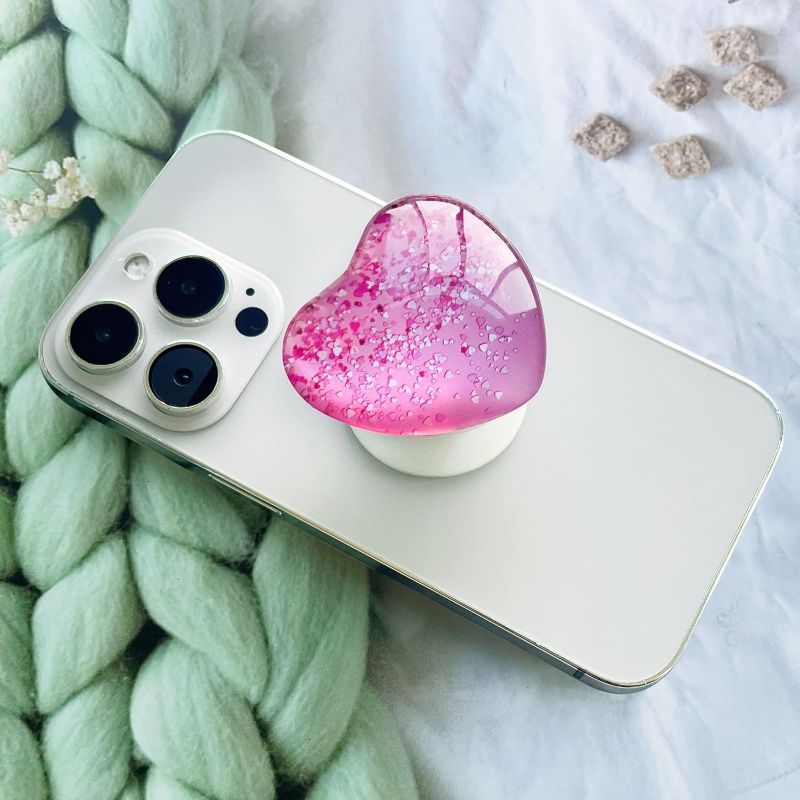 Photo 1 of Expandiing Moblile Cell Phone Grip Heart Shape Glass Holder for Smartphones, Cellphone Collapsible Stand? Pink Red