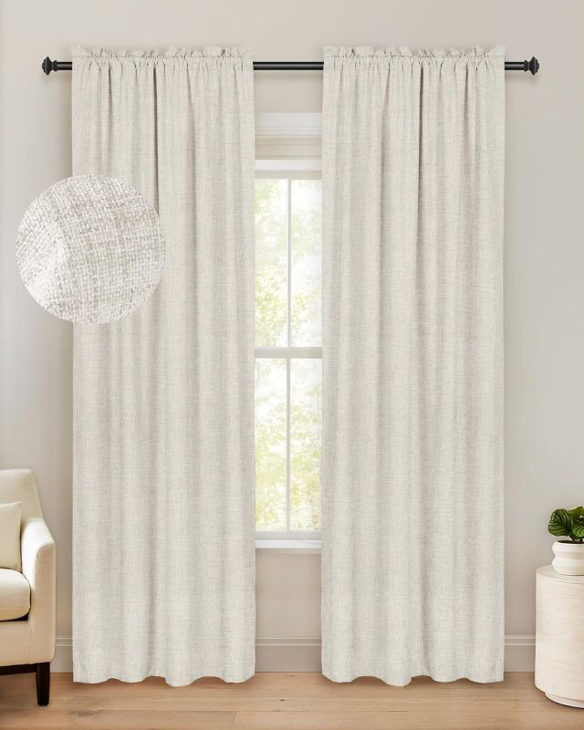 Photo 1 of 100% Blackout Shield Linen Blackout Curtains 96 Inches Long 2 Panels Set, Black Out Curtains for Bedroom, Thermal Insulated Rod Pocket Window Drapes Living Room, 50W X 96L, Beige
