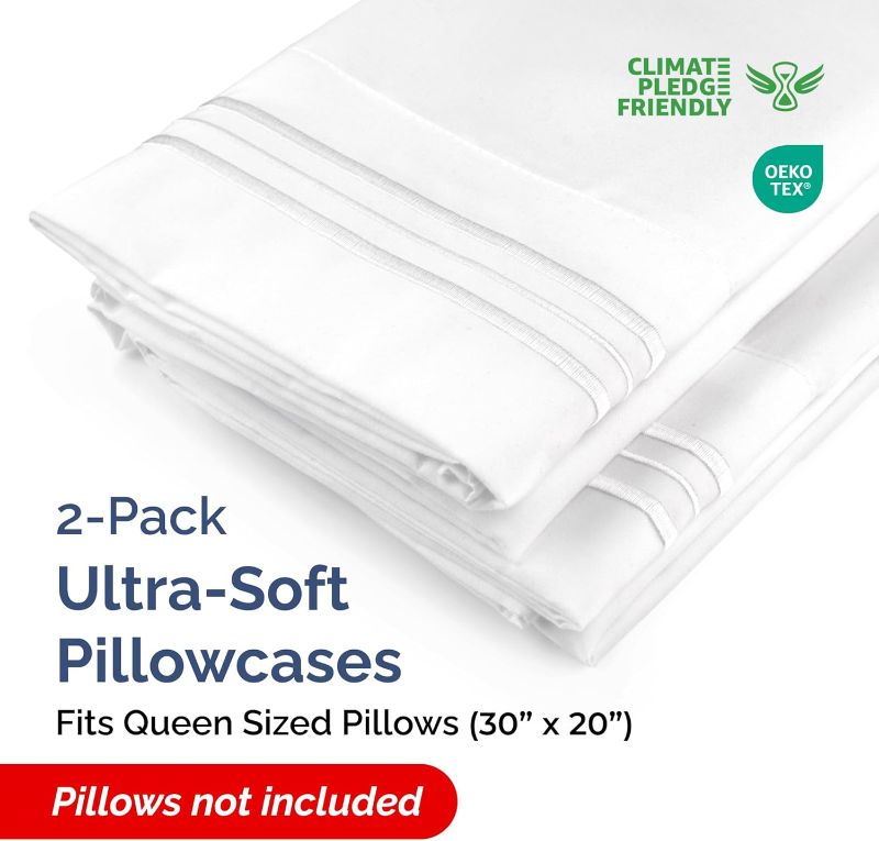 Photo 1 of STANDAR Pillow Cases Set of 2 - Hotel Quality Queen Pillowcase Covers - Ultra-Soft, Comfortable, Cozy Bedding for Women, Men, Kids & Teens - Wrinkle Free & Machine Washable - White (No Pillows Included)
