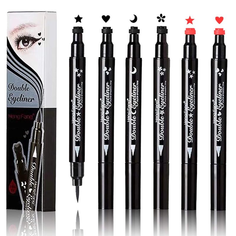 Photo 1 of Double-sided headed Liquid Stamp Eyeliner Pen, Pencil with Eye Makeup Stamp Waterproof Double Sided Long Lasting Seal Eye-liner Stencils Long-Lasting Tattoo Makeup(6in1)
