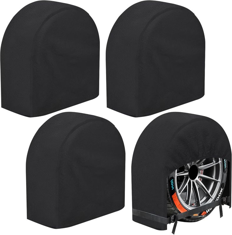 Photo 1 of K-Musculo RV Tire Covers 4-Pack, 5 Layer Nonwoven Waterproof Wheel Covers for RV Wheel Travel Trailer Camper Truck SUV, Fit 19-22 Inch Tire Diameter (Black)