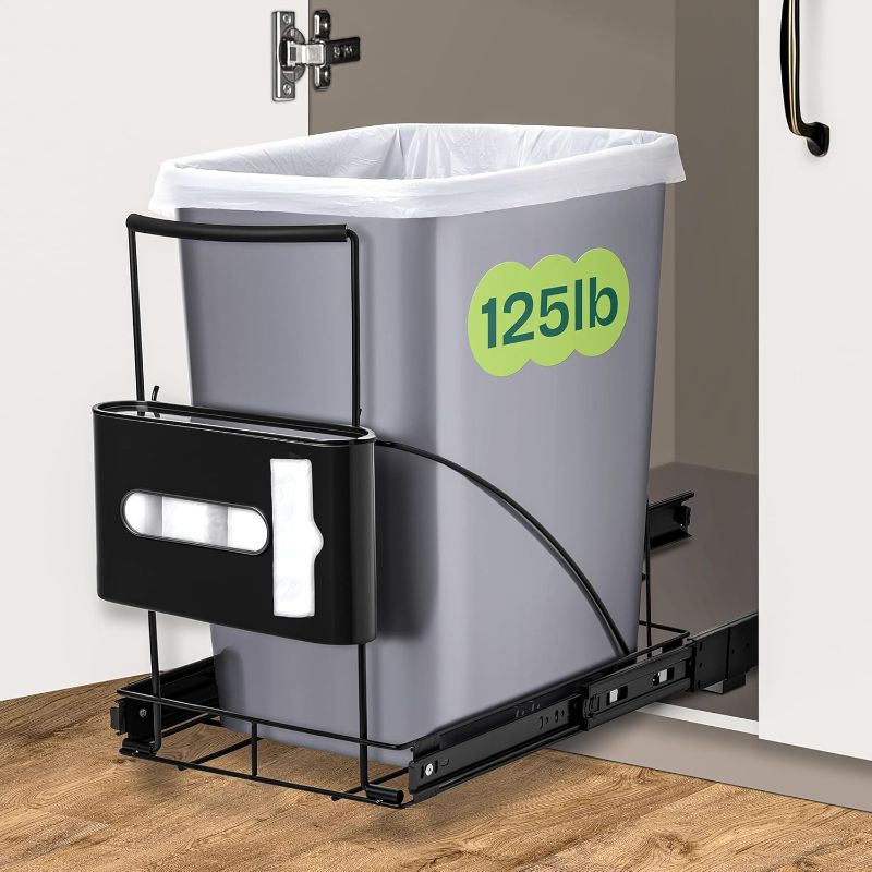 Photo 1 of Pull Out Trash Can Under Cabinet Shelf - Under Sink Trash Can Pull Out Slider for 30–40 Quart Cans Up to 125 lb - Cabinet Trash Can Pull Out Kit w/Garbage Bag Holder - (Can Not Included)
