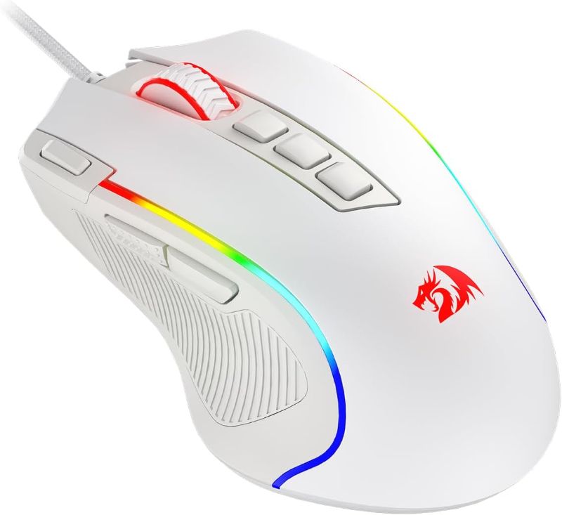 Photo 1 of Redragon M612 Predator RGB Gaming Mouse, 8000 DPI Wired Optical Mouse with 11 Programmable Buttons & 5 Backlit Modes, Software Supports DIY Keybinds Rapid Fire Button, White
