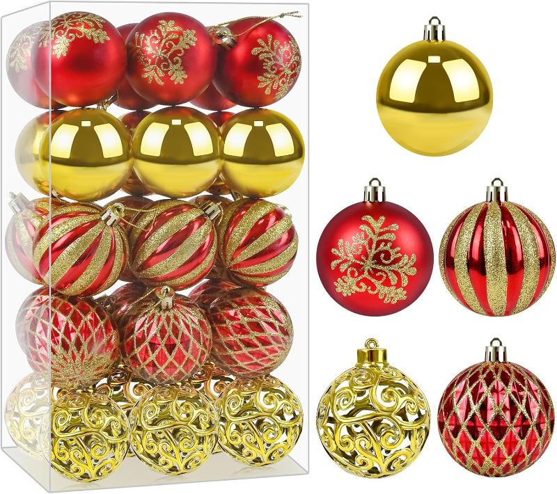 Photo 1 of Christmas Ornaments Balls - 30 Pcs 2.4 Inch Shatterproof Plastic Christmas Balls Sets, Red & Gold Small Christmas Tree Balls Hanging Ornaments for Holiday Wreath Party Christmas Tree Decor
