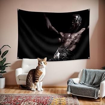 Photo 1 of Generic American Hip Hop Tra-vis Singer Sc-ott Music Album Cover Tapestry 3X5 Feet Bedroom Living Room University Dormitory Party Decoration Etc Indoor and Outdoor Tapestry (Travis-black)