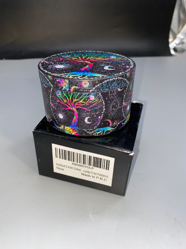 Photo 1 of 2.5 Inch Boho Grinder, Large Spice Grinder?Black Lucky Tree Pattern?
