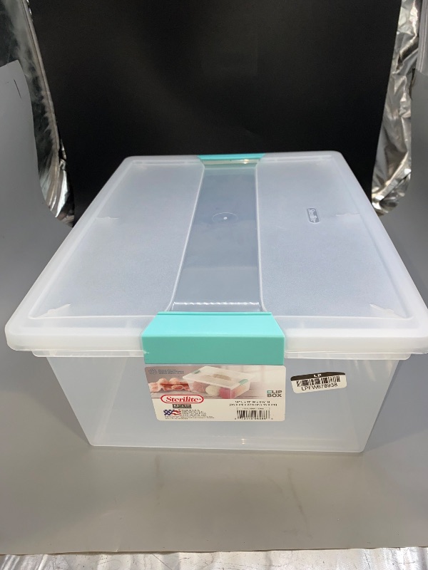 Photo 1 of Sterilite Deep Clip Box, Stackable Small Storage Bin with Latching Lid, Plastic Container to Organize Paper, Office, Home, Clear Base and Lid, 1-Pack