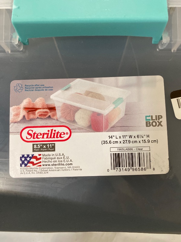 Photo 1 of Sterilite Deep Clip Box, Stackable Small Storage Bin with Latching Lid, Plastic Container to Organize Paper, Office, Home, Clear Base and Lid, 1-Pack