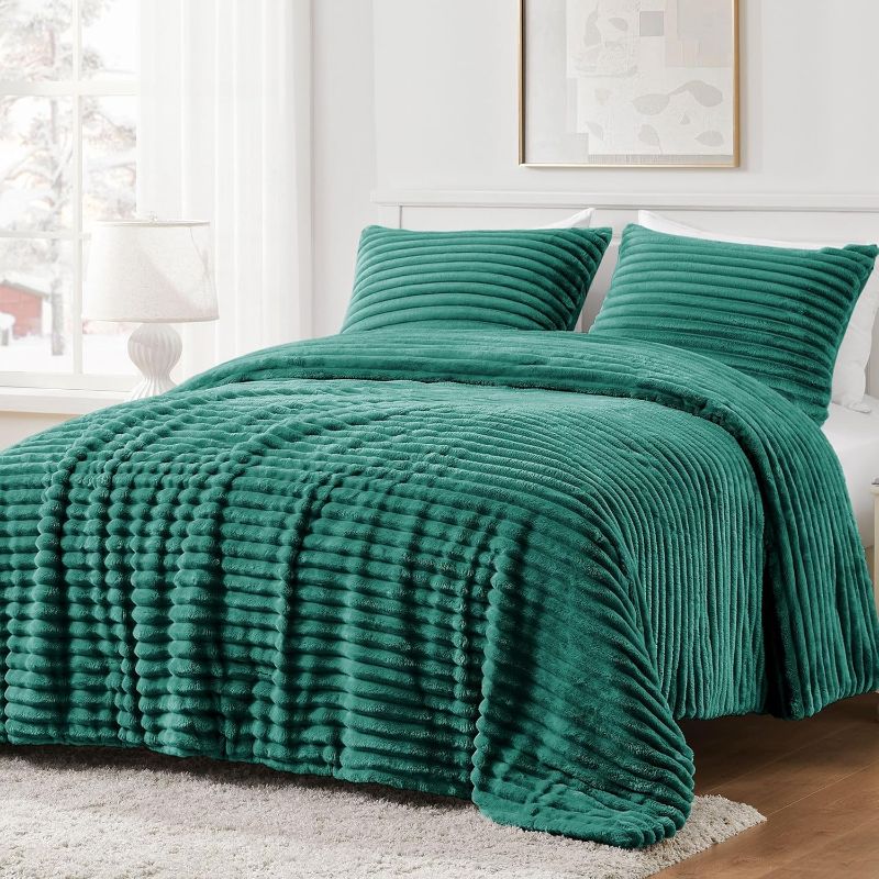 Photo 1 of puredown® Fluffy King Comforter Set - Super Soft & Warm Fleece Comforter King Size for Winter, Luxury Plush Fuzzy Bed Set 3 Pieces, 1 Shaggy Comforter with 2 Pillowcases, Sage Green
