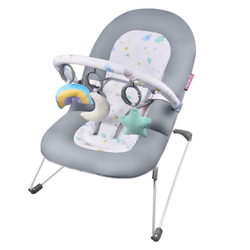 Photo 1 of Q-MIULIKE Portable Baby Bouncer Chair with 3 Plush Toys, Soft Fabric, 0-9moths, <20lbs, Neutral Design