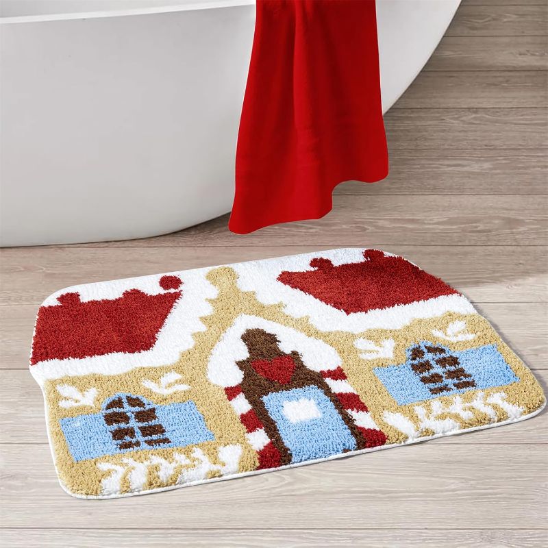 Photo 1 of Estmy Cute Gingerbread House Christmas Rug for Bathroom Kitchen Decorations Festive Seasonal Holiday Sweet Candyland Bedroom Accent Rugs, Non-Slip Plush 24''W x 31''L Indoor Rugs
