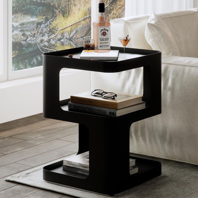Photo 1 of Side Table,Modern end Table,Unique nightstand,Bedside Table,Black Metal Night Stand with Storage,Accent Side Table for Couch,Bedroom,Living Room.No Assembly Required

