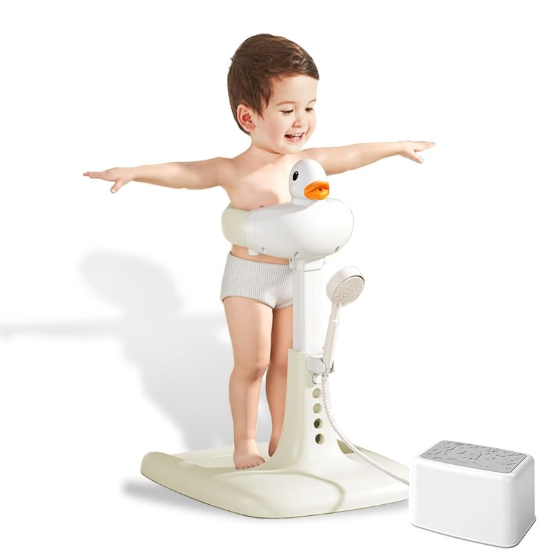 Photo 1 of Adjustable Height Baby Shower Stand with Anti-Slip Base,Bath Shower Standing Support Baby Bath Stand,Portable Bath Helper Baby,Free Mother Hands