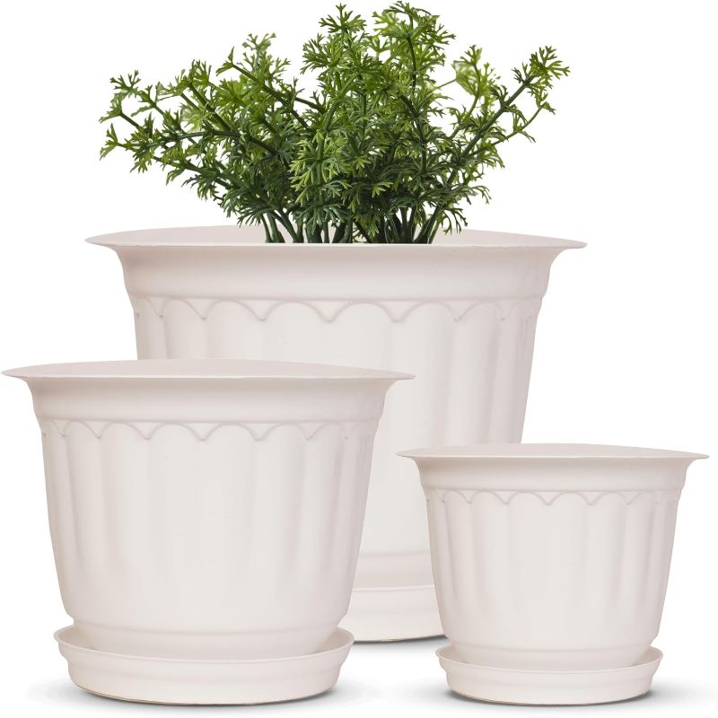 Photo 1 of Indoor and Outdoor Unique Design Flower Pot with Bottom Tray Plastic Planter Pot Best for Home/Office/Garden Decor - Multicolor (6,8,10 Inch - Set 3)
