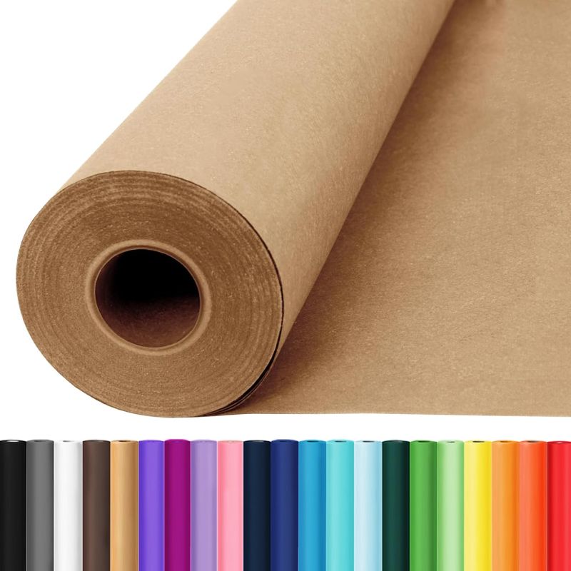 Photo 1 of 36" x 2400" (200') Brown Kraft Paper Roll for Bulletin Board Craft Decorative, Kids Art Easel Poster Bouquet Flower Gift Wrapping Wedding Table Covering Packing Shipping Moving Supplies 70GSM 50LB

