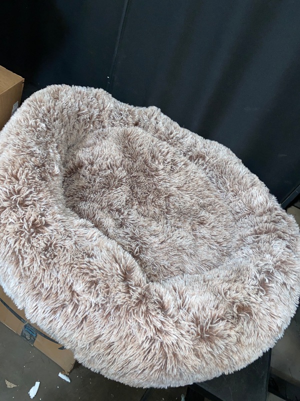 Photo 1 of Bedfolks Calming Donut Dog Bed, 36 Inches Round Fluffy Dog Beds for Large Dogs, Anti-Anxiety Plush Dog Bed, Machine Washable Pet Bed (Brown, Large)

