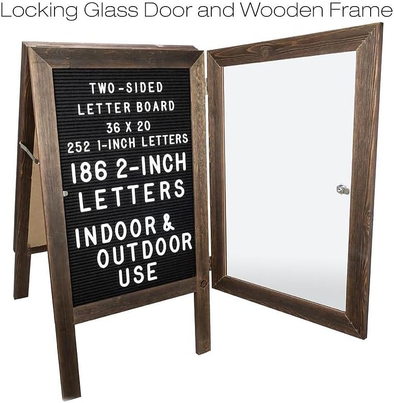 Photo 1 of Excello Global Products Large Wooden A-Frame Sign 36x20 Felt Letter Board with Changeable Letters & Enclosure-Freestanding Rustic Vintage Message Felt Board-Double Sided Display-Standing Sidewalk Sign
