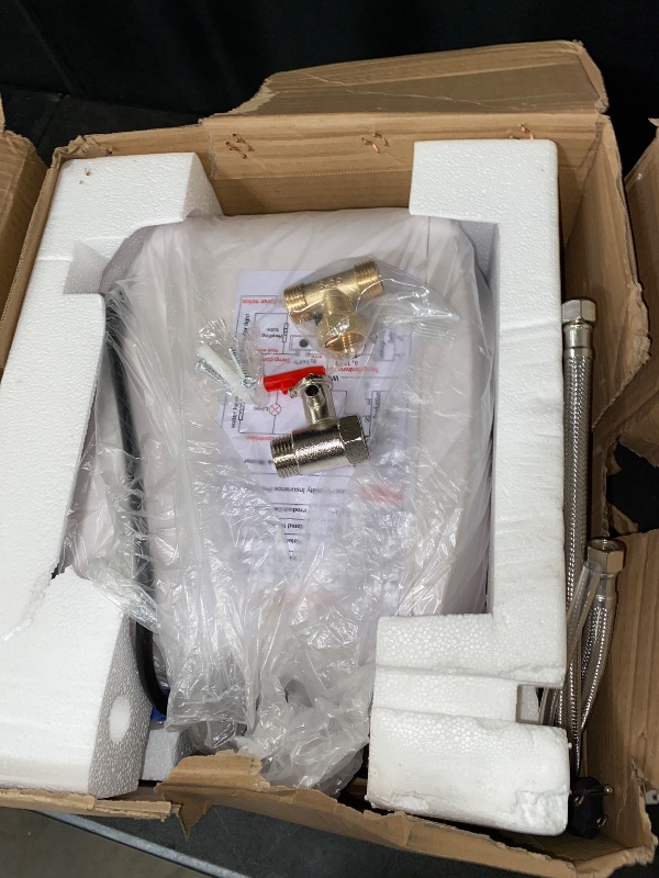 Photo 1 of 2.5 Gallon Mini Tank Water Heater Under Sink Hot Water 1500W 120V Water Heaters for RV Kitchen RV 1/2”NPT Stainless Steel Hose 3-way Fitting White
