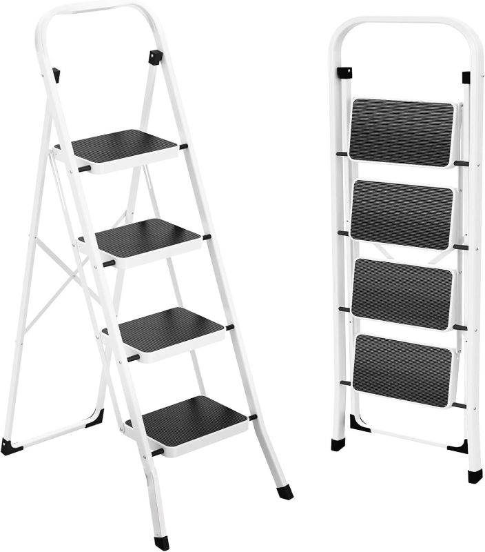 Photo 1 of FACTORY SEALED** HBTower Step Ladder Folding Step Stool for Adults with Anti-Slip Pedal,330 lbs Capacity for Kitchen, Home,White
