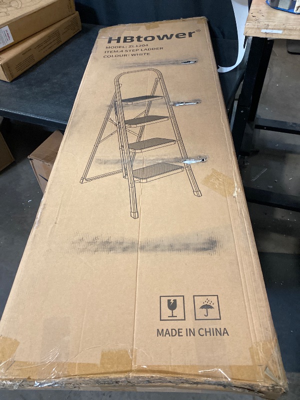 Photo 1 of HBTower Step Ladder Folding Step Stool for Adults with Anti-Slip Pedal,330 lbs Capacity for Kitchen, Home,White

