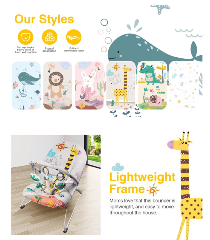 Photo 1 of Q-MIULIKE Portable Baby Bouncer Chair with 3 Plush Toys, Soft Fabric, 0-9moths, <20lbs, Neutral Design
