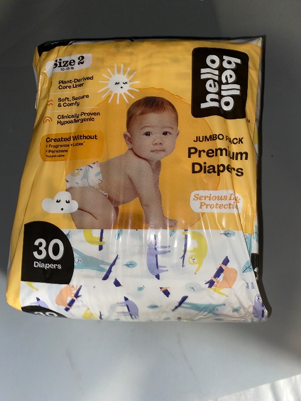 Photo 1 of Hello Bello Premium Baby Diapers Size 2, 30 Count of Disposable, Extra-Absorbent, Hypoallergenic Diapers with Snug and Comfort Fit, Sleepy Sloth