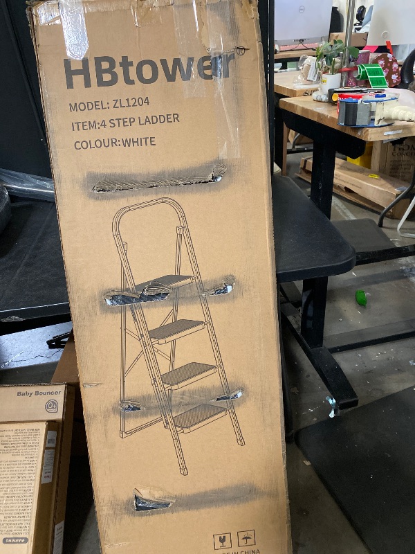 Photo 1 of HBTower Step Ladder Folding Step Stool for Adults with Anti-Slip Pedal,330 lbs Capacity for Kitchen, Home,White
