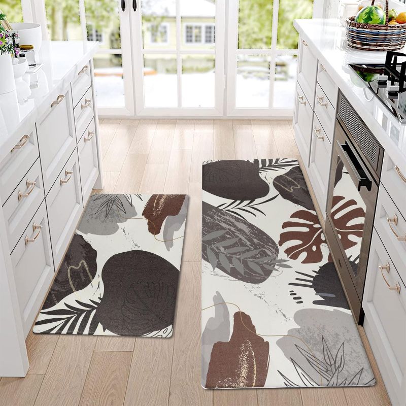 Photo 1 of Homcomoda Kitchen Rugs and Mats Set of 2 Non Skid Kitchen Mats for Floor 2 Piece Cushioned Anti Fatigue Kitchen Rugs Sets PVC Comfort Floor Mat for Kitchen Office Sink, B Dark Grey
