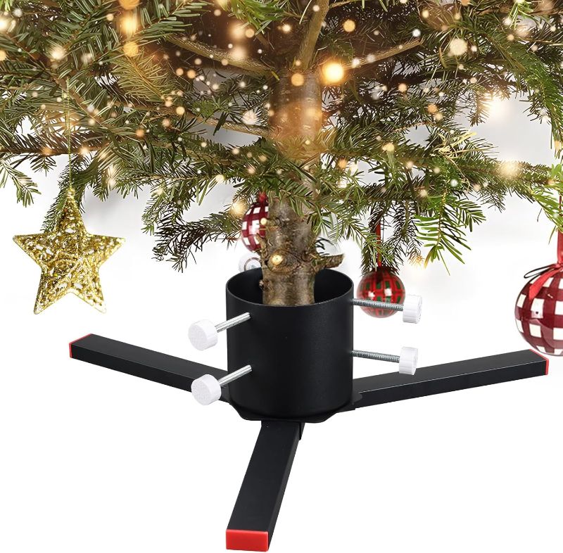 Photo 1 of DEROFIT Real Christmas Tree Stand,Heavy Duty Detachable Christmas Tree Stand Tree Holder for Live Xmas Tree Trunks up to 5.5 inch, Black Xmas Tree Stand Base Fits up to 7 FT Real Trees
