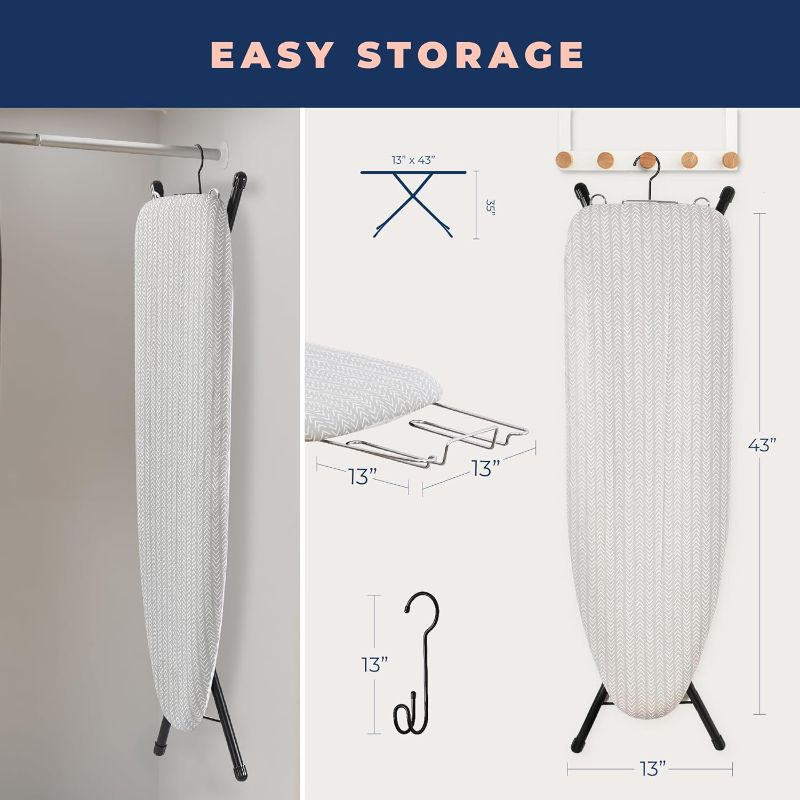 Photo 1 of Ironing Board with Iron Rest, Iron Board with 3 Layers Extra Thick Cover, Compact and Space Saver Foldable Ironing Board, Adjustable Height, Easy Storage with Smart Hanger and Lightweight Design
