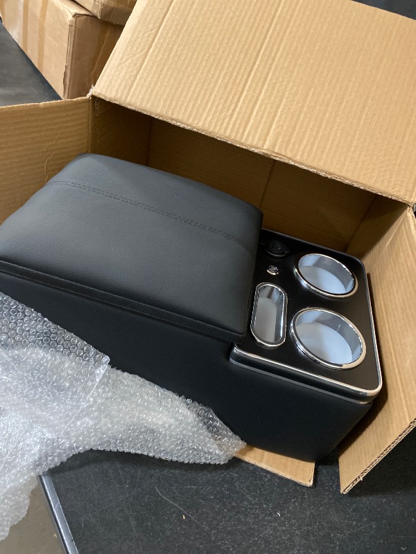 Photo 1 of Upgrade Center Console Organizer with Cup Holder& Phone Holder for Car & Van & Truck Floor Cab Back Bench Seat Armrest Middle Storage Box - Black
