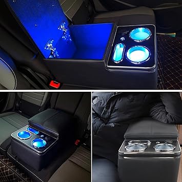 Photo 1 of Upgrade Center Console Organizer with Cup Holder& Phone Holder for Car & Van & Truck Floor Cab Back Bench Seat Armrest Middle Storage Box - Black
