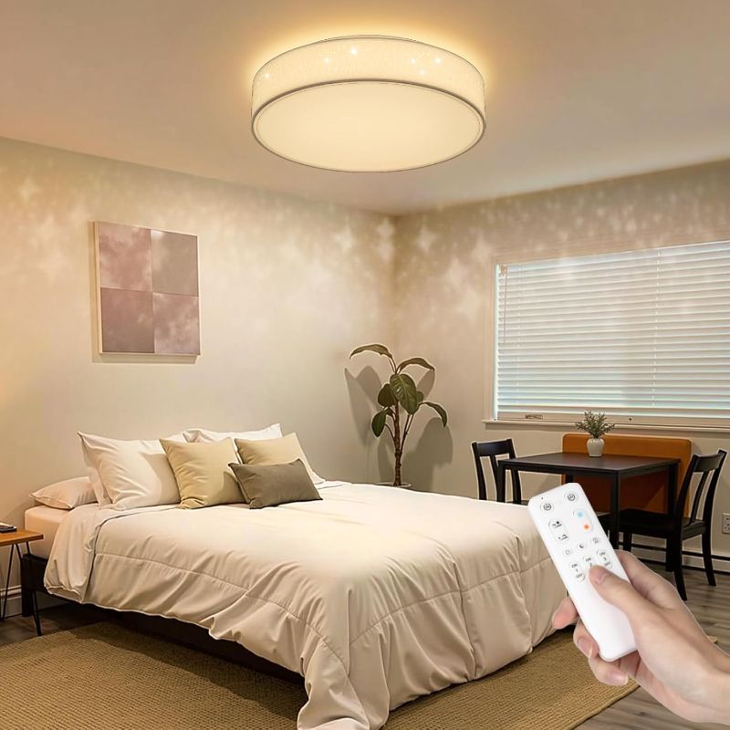Photo 1 of Flush Mount Ceiling Light: 15'' LED Bedroom Light Fixture Dimmable with Fabric Shade - Remote and APP Control for Kitchen Dining Living Room
