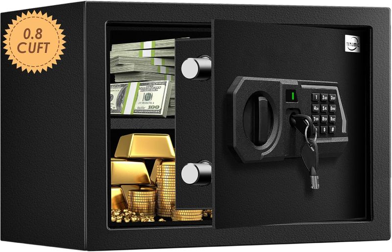 Photo 1 of Tenamic Fireproof Safe Box 0.8 Cuft Electronic Digital Security Box, Keypad Small Lock Box Cabinet Safes with Internal Light, Solid Alloy Steel Office Hotel Home Mini Safe with 2 Passwords, Black
