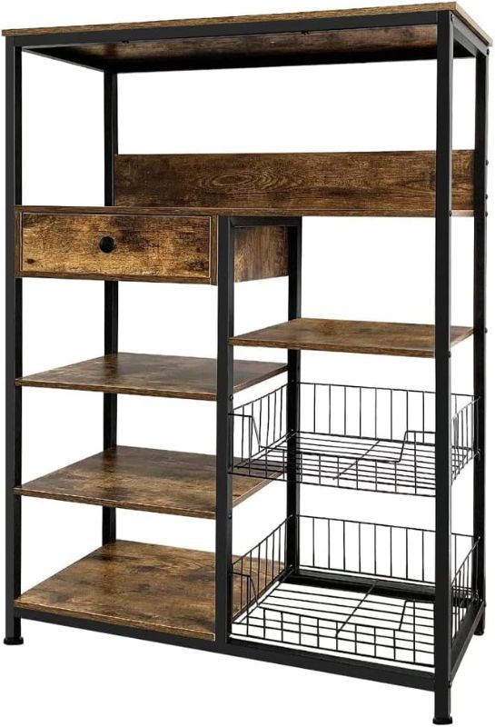 Photo 1 of 5-Tier Kitchen Baker’s Rack,Industrial Microwave Oven Stand,Utility Storage Shelf,Free Standing Kitchen Organizer for Spices, Pots, Pans and Oven (Rustic Brown)
