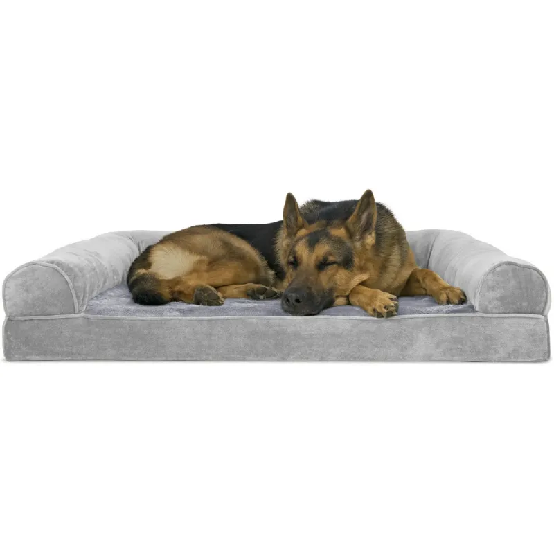 Photo 1 of Orthopedic Large Dog Bed with Pillow Grey 44''x32''x7'' Thickened Memory Foam Washable Cover & Waterproof Liner Four Seasons General Breathable Fabric Supportive Bolster Dog Bed (X-Large)