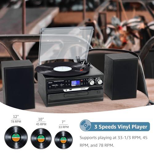 Photo 1 of MODEL MAY VARY** FACTORY SEALED**- Jorlai 10 in 1 Vinyl Record Player Bluetooth Vintage Turntable 3-Speed with AM/FM Radio, 2 Separate Stereo Speakers, CD/Cassette Player, USB SD Player, Encoding RCA Outputs 3.5mm Aux in