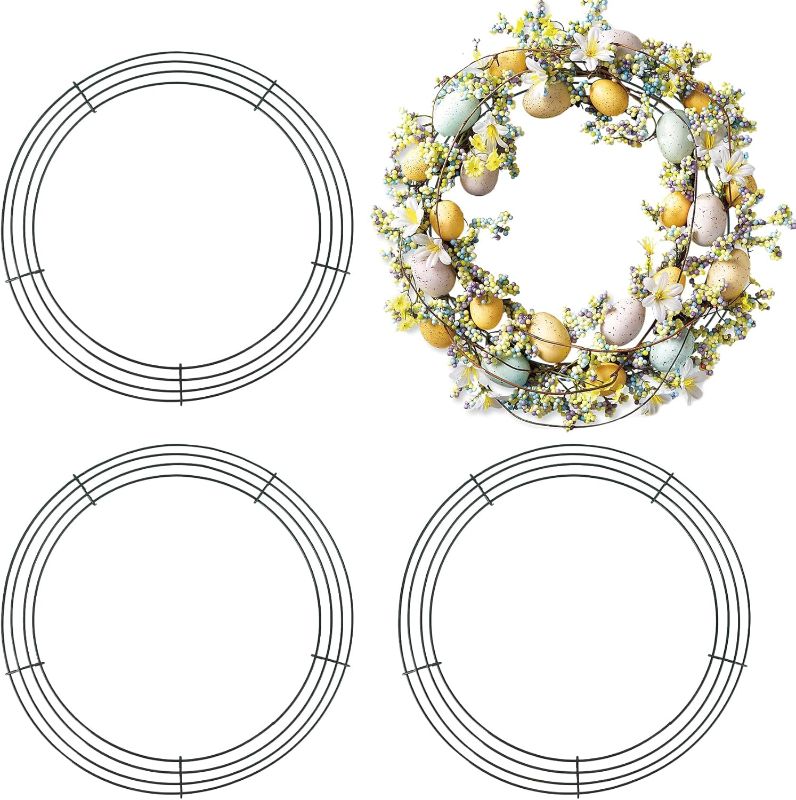 Photo 1 of Wire Wreath Frame, 4 Pack 16 Inch Metal Wreath Form Frame, Dark Green Round Wire Wreath Rings for St Patricks Day Easter DIY Craft Home Decor Indoor Outdoor Holiday Party Decorations Supplies
