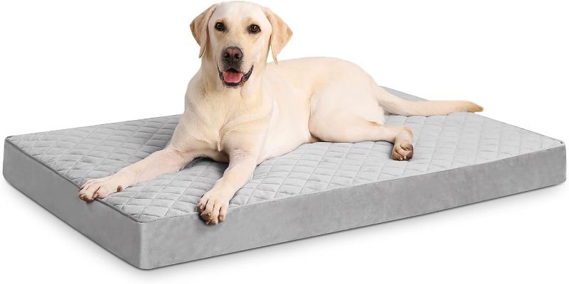 Photo 1 of Orthopedic Large Dog Bed with Pillow Grey 44''x32''x7'' Thickened Memory Foam Washable Cover & Waterproof Liner Four Seasons General Breathable Fabric Supportive Bolster Dog Bed (X-Large)