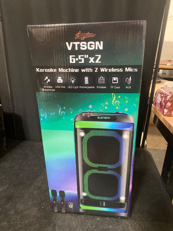 Photo 1 of VTSGN Portable Bluetooth Karaoke Machine for Adults – PA System with 2 Wireless Microphones, Disco Lights, Perfect for Outdoor Parties & Family Gatherings
