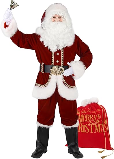 Photo 1 of Santa Claus Costumes for Men Adult Santa Suit Plus Size Outfit Professional Deluxe 11Pcs Christmas Holiday Cosplay