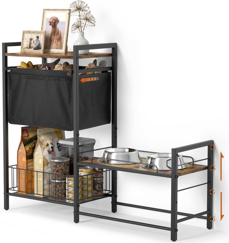 Photo 1 of SPIDERCAMP Dog Feeding Station Dog Storage Organizer 5 Adjustable Height Raised Dog Bowls Stand Dog Food Storage Cabinet for Dog Toy Storage Organization